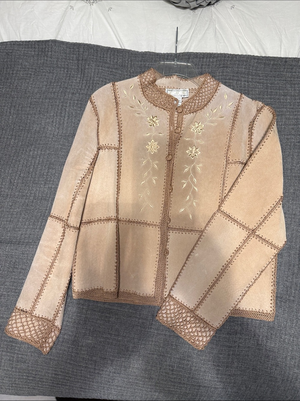 Tan Embroidered Suede Patchwork Jacket